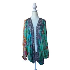 Anthropologie Kimono Cardigan Womens One Size Floral Patchwork Open Front Boho